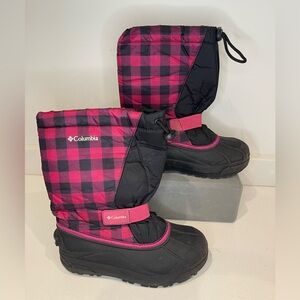 Columbia Waterproof Winter Snow Boots Lined Pink Black Plaid Big Girls Size 4